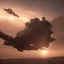 Placeholder: Armored Core machine robot fight another Armored Core fly in the sky in the desert with beside the ocean where you can see the space in the sky with twilight on the horizon, 4k resolution