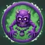 Placeholder: A round purple monster with skullcrossbones tattoo surrounded by foul green gas, in card art style