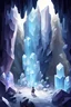 Placeholder: game art of the Cave of the Crystals covered in crystalline blocks with a tiny hero