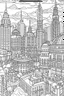 Placeholder: various architectural landmarks and cityscapes, coloring book page, simple and clean line art, adult drawing book, black and white, crisp black lines, no shades, sharp lines, coloring book for adults, cartoon style, landscape