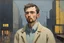 Placeholder: Euan Uglow-Ludwig Bemelmans oil painting, Otherworldly, young beautiful a dreaming young in cyberpunk futuristic brutalist city-factory lights, сute beard guy, cries suffering looks behind, at the camera at half height, pastel color puffy and wool textures fashion, stormy day rainy, Cinematic lighting, Volumetric lighting, Epic composition, Photorealism, Very high detail, Bokeh blur, Sony Alpha α7, ISO1900, Character design, Unreal Engine, Octane render, HDR, By Simon Stalenhag sci-fi Art