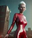 Placeholder: retro sci-fi portrait image from 1980, supermarket parking explosions, fire, scared people, blonde woman walking, sweet Kate moss face, tight latex suit, soft color, highly detailed, unreal engine 5, ray tracing, RTX, lumen lighting, ultra detail, volumetric lighting, 3d, finely drawn, high definition, high resolution.