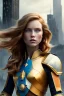 Placeholder: ultrarealistic, concept art, ruined city,__intricate fantasy armor__, no star, __angles__, 18 year old woman, strikingly beautiful,ginger hair, _colour_, (pale __skincolor__ skin:1.2), __camera__, _hair_, detailed face and eyes, medium breasts, sci-fi theme, freckles, dynamic pose, resolved expression, __accessory__, strappy outfit, (straps:1.1), sword in scabbard on left hip, (buckles, buttons, snaps, rings:1.0), haltertop style breastplate, detailed eyes, plump lips