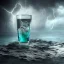 Placeholder: a turbulent ocean storm in a drinking glass on a table, clouds, lightning, 8k resolution, high-quality, fine-detail, intricate, digital art, drinking glass, detailed matte, volumetric lighting, baroque, illustration, octane render, brian froud, howard lyon, selina french, George Grie, Ben Goossens, Igor Morski