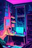 Placeholder: a drawing of the girl's room is adorned with neon and light up posters, in the style of anime aesthetic, webcam photography, studyblr, psychadelic surrealism, ultra detailed, trenchcore, use of screen tones