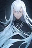 Placeholder: anime girl, princess of fog, in long queen dress, long white hair fluttering in wind, serious face, dark winter forest on the background, portrait, anime, mystery atmosphere