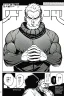 Placeholder: man with his hands around his neck is suffocating, manga page, greyscale