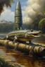 Placeholder: crocodile that looks like a rocket going in for landing, prize winning oil painting