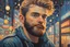 Placeholder: Franklin Carmichael oil painting dreaming young beard punk guy in the pop '80s eclectic mall lights oil painting art