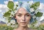 Placeholder: a beautiful woman with all defined parts of body. perfect face, hands, symetric eyes,light blu hair, that represents freedom, lightness simplicity, love is pure and delicate and leaves room for Trust. there is also chicory bach flower in the lanpscape