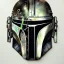 Placeholder: photorealistic the mandalorian helmet with weathered painting , illustration on coarse canvas by <agnes cecile> and <Yoji Shinkawa>, ornate and intricate details , soft smooth lighting, concept art,