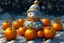 Placeholder: beautiful cute snowman made of tangerines, professional photo, high resolution, frame depth, high detail, 1024k, ISO 1000, digital art, botanical art, filigree, hyperrealism, surrealism, glitter, cinematic, backlight, full HD wallpaper