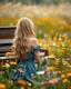 Placeholder: Beautiful blond adorned sits and playing piano in Realistic photography of a field of wildflowers, soft natural lighting, vibrant colors, intricate details,peaceful and serene atmosphere.