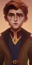 Placeholder: Portrait of a handsome 9 year old brown haired little warlock kid with familiar