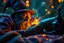 Placeholder: magician sleeping too close to a vampire squid containing plasma in the style of Fallout 4 , bokeh like f/0.8, tilt-shift lens 8k, high detail, smooth render, down-light, unreal engine, prize winning