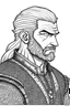 Placeholder: Black and white drawing of Geralt of riveria