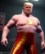 Placeholder: Donald trump wrestler, wrestling, flash lights, naked torso, color breeches, suspenders, retro style, 80s, hot ambient, photo studio, red, gold, vibrant color, gradient, highly detailed, art stations, concept art, smooth, unreal engine 5, god rays, ray tracing, RTX, lumen lighting, ultra detail, volumetric lighting, 3d, finely drawn, high definition, high resolution.