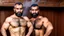 Placeholder: full body shot photography of two arabs angry beefy and strong carpenters unshaved embraced, ugly sitting in a steamy sauna, open legs, 48 years old, burly sweaty manly chest, angry eyes, lot of steam, photorealistic, hyper defined, 35mm lens, frontal view from the ground