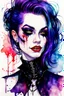 Placeholder: watercolor painting , pen line sketch and watercolor painting of a gothpunk vampire girl ,Inspired by the works of Daniel F. Gerhartz, with a fine art aesthetic and a highly detailed, realistic style