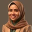 Placeholder: a portrait of smiling moslem woman. indonesian. carricature. wearing light headscarf. warm undertone brown face skin. black eye pupils. diamond face shape. formal blazer dress. pixar style. 3D. 4k. portrait. highly detailed. sharp focus. high resolution. full color. cinema lighting