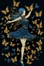 Placeholder: Girl with blue hair in black and gold dress dancing with butterflies