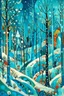 Placeholder: A cyan winter forest designed in German folk art painted by Wassily Kandinsky