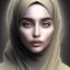 Placeholder: close up portrait of woman in hijab morphing into duststorm, blowing dust, hijab and face turning into particles of dust, artwork manipulation, ray tracing, sharp focus, fine detail, highly intricate, modern surrealism painting, defined cracks and breaks, high-quality, volumetric lighting, 8k, ultrahd, George Grie, Marco Escobedo, Igor Morski,Brian Froud, Howard Lyon, Selina French,