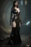 Placeholder: portrait beautiful executioner in black leather gown in a dungeon, woman, evil, cleavage, sci-fi fantasy style, 8k,dark