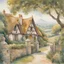 Placeholder: Style Cézanne, luxury, dream world, calm beauty, fantasy world, magic, beautiful composition, exquisite detail, hobbiton, sketch drawing, lineart, watercolour