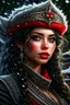 Placeholder: depth of field, photorealism, downlight, Magic camping site, beautiful, ornate dress uniform, casting spell water snow fly, black wavy hair, enchanted fantasy, cinematic composition, very detailed red machine components, one camera lens eye and shiny black hair, hazel green eyes, 24k, ornate, intricate, complex, digital painting, smooth, art by royo and tom bagshaw.