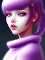 Placeholder: kawaii girl, purple hair, cute, semirealistic, sweater, close up portrait