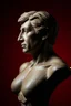 Placeholder: profile large bust Elam musk studio, low lighting, dark red background
