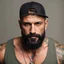 Placeholder: Man, 40 Years old, Turkish, One, Dwarf, Skinny, Thick, Muscular, Colored tattoos, Modern tattoos, Classic tattoos, Serious face, Seductive pose