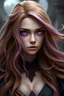 Placeholder: A beautiful human sorcerer woman with purple eyes and long flowing brown and pink hair dnd