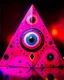 Placeholder: A magenta shining light pyramid with glowing eyes designed in Australian aboriginal art painted by Wassily Kandinsky