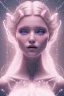 Placeholder: fairy style, head, women, portrai, tron sketch of a girl on lined paperA beautiful one nude body of a make up smiling woman blond long hair, alone, high key lighting, volumetric light high details with white stripes and blue eye, smiling with plump pink lips, flowers around, unreal engine petit prince belle fine, profil de trois quart, grand front cosmique, peau bleu cristalline, yeux bleu, perle sur le front long cheveux blond et rose etoilé, cristaux sur le corps, collier de grande princesse,