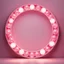 Placeholder: A pink round picture frame with round light bulbs all around on a light background to remove