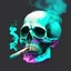 Placeholder: a skull smoking a cigar, background without color, frontal view, drawing, painting, semi-realistic, pastel colors, painting