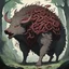 Placeholder: [art by ghibli mononoke] demon monster wild boar is covered in worms