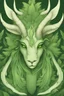 Placeholder: an illustration of a fantasy forest creature with one horn, two wings, green eyes