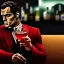 Placeholder: portrait of henry cavill as james bond, drinking a martini, red and golden backgound, cinematic, hd, 4k