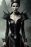 Placeholder: portrait of shae marks as evil queen in black leather gown, leather, angry, stern look, volumetric lighting, particales,highly detailed,cinematic, deep colours,8