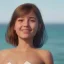 Placeholder: girl look beautiful wear swimsuit in beach full body, close-up, short hair, smile, 8k ,rtx ,eyebrows like serious,facing left, hyper realistis