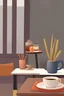 Placeholder: hot cup of coffee on kitchen table in warm and cozy table, illustration,