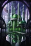 Placeholder: space station, Scifi City, Architecture, elvish, gothic, marble spires, domes metallic, reflections, glinting, hot sun, harsh bright light purple, green, white preraphaelite, romanticism, oil painting, anime, cell shading, dark souls silver details painting, art masterpiece, shadows, expert, insanely detailed, 4k resolution, intricate detalied, high textures, photorealistic