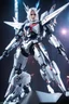 Placeholder: Realistic Photography beautiful woman as cyborg rock star with body full gundam robotic ,self expression on stage music concert