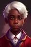 Placeholder: A manho boy with brown skin, white hair, violet eyes, and wearing a red uniform