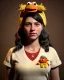 Placeholder: Portrait, British waitress woman with monster muppet mask that covers her entire head, retro style, Sesame Street style, gold, smooth, unreal engine 5, god lights, ray tracing, RTX, lumen lighting, ultra detail, volumetric lighting, 3d.