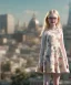 Placeholder: Elle fanning toddler, full body, city background, floral dress, dramatic lighting, hyper realistic