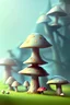 Placeholder: Tiny mushroom children character design,cute , colourful, big eyes , fantasy